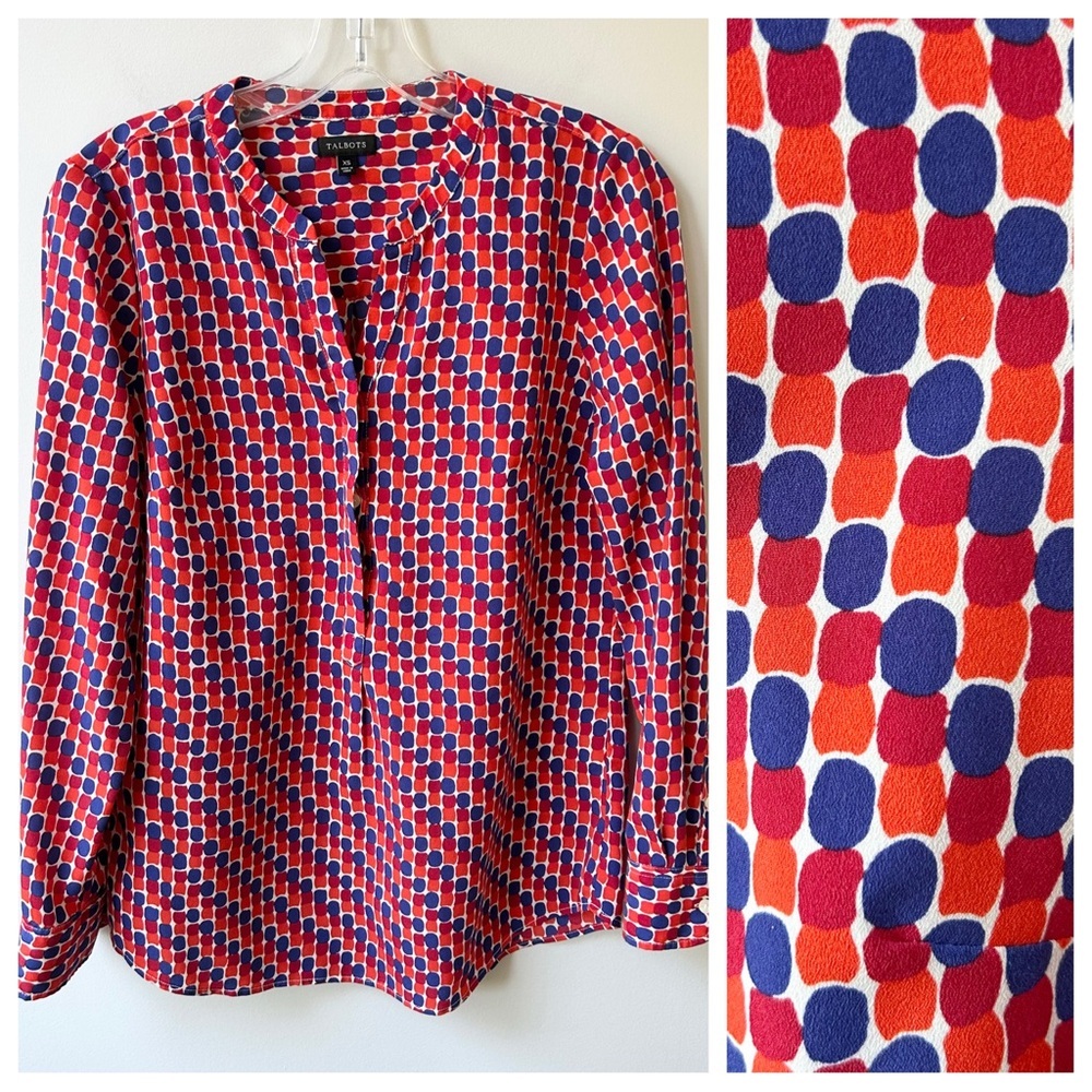 Talbots women’s abstract brushstroke v neck long sleeved blouse